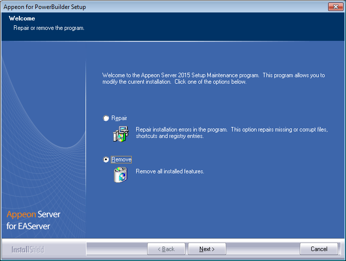 Repair or remove Appeon Server