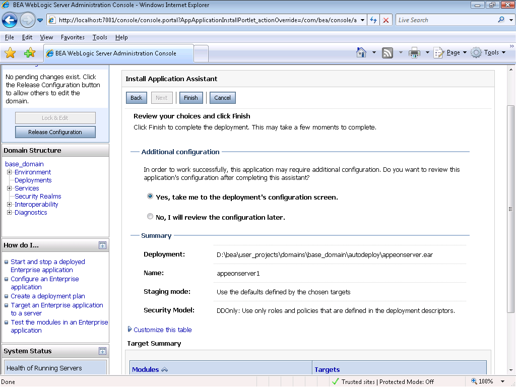 BEA WebLogic Server Administration Console