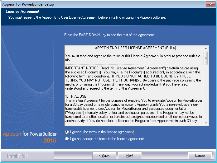 License Agreement page