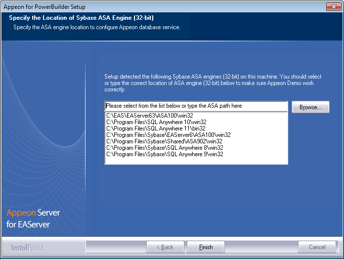 Specify the Location of SAP ASA/SQL Anywhere Engine