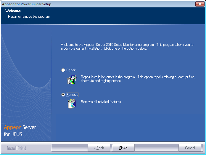 Repair or remove Appeon Server