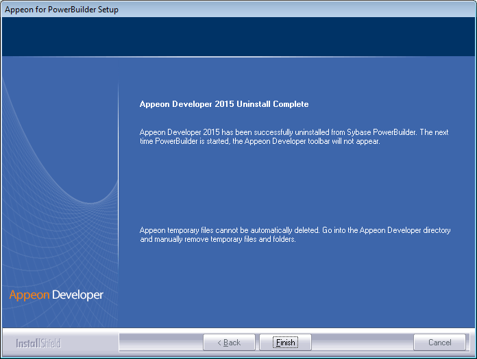 Appeon Developer uninstall complete