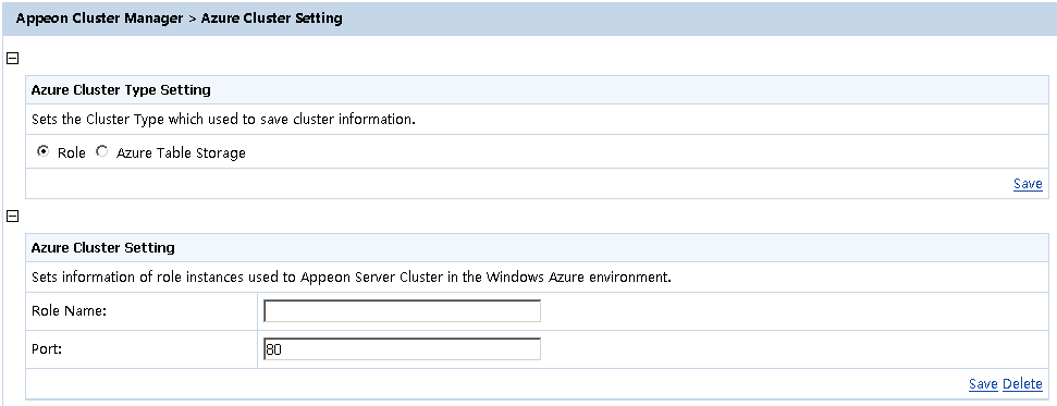 Azure cluster settings for Role type