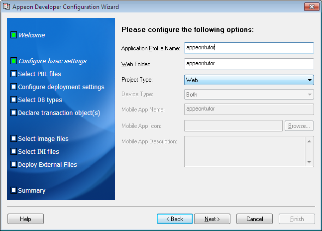 Configure basic settings window