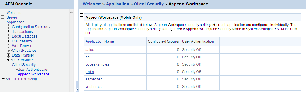 Appeon Workspace application security