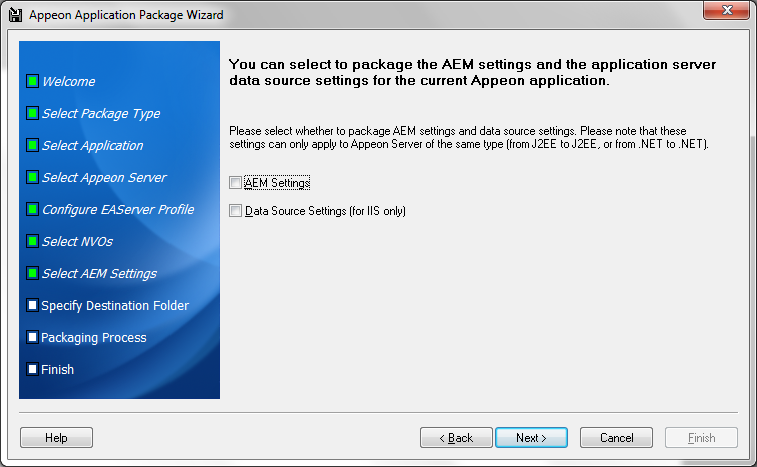 Select AEM settings and data source