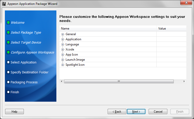 Workspace parameters for iOS