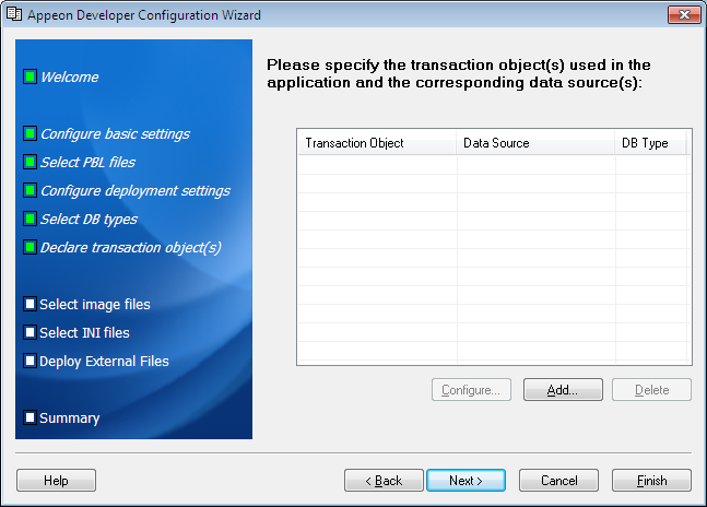 Specify transaction objects