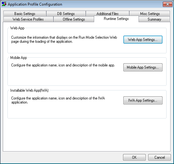 Runtime Settings dialog box