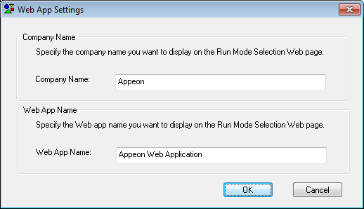 Web App Settings dialog box