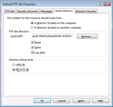 FTP site properties