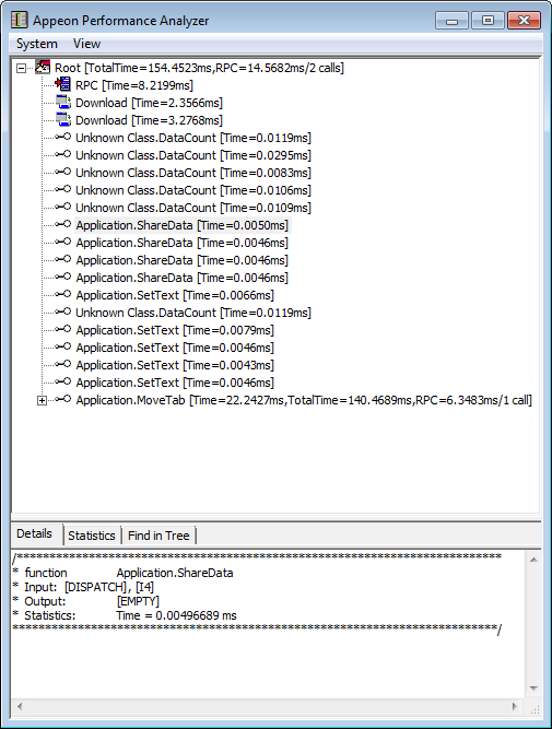 Performance analyzer main window