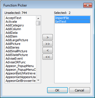 Selected functions and objects