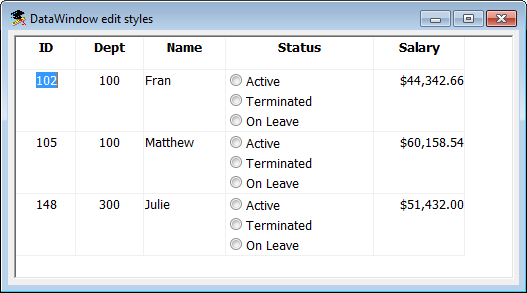 Radio buttons in a DataWindow