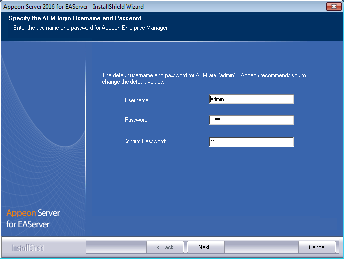 Specify the AEM login Username and password