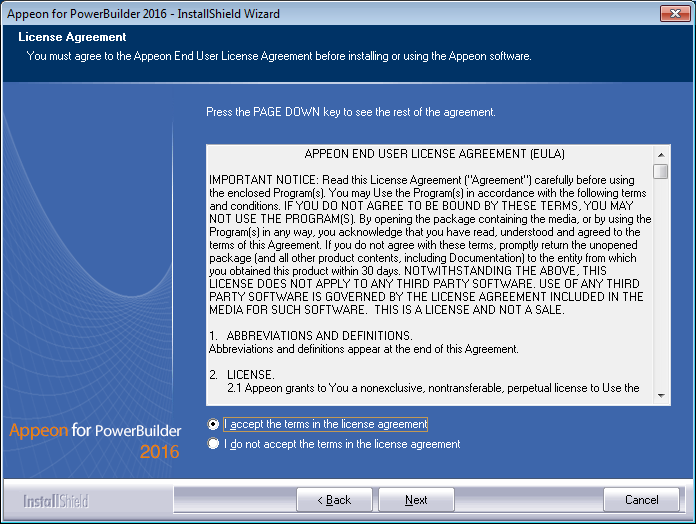 License Agreement page