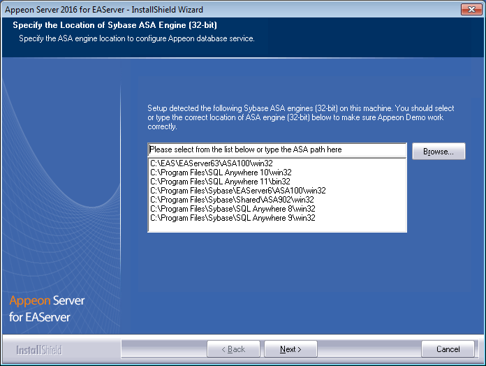 Specify the Location of SAP ASA/SQL Anywhere Engine