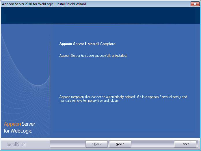 Appeon Server uninstall complete