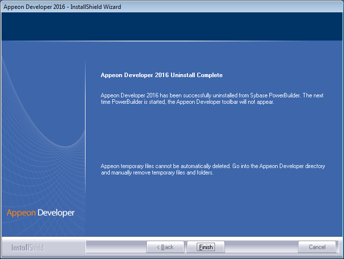 Appeon Developer uninstall complete