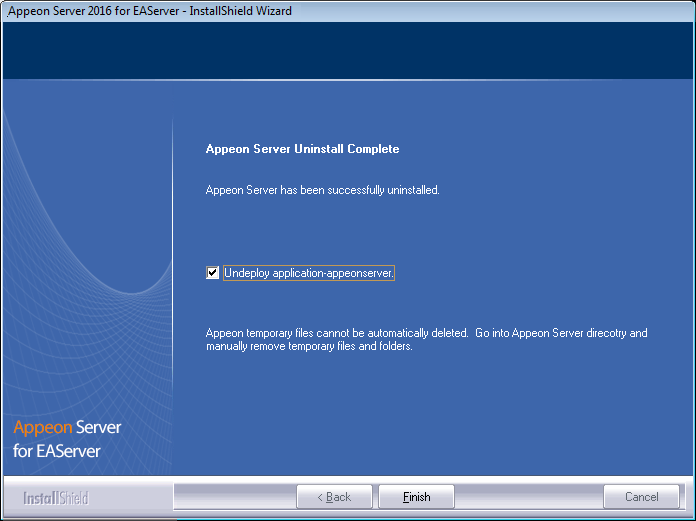 Appeon Server uninstall complete