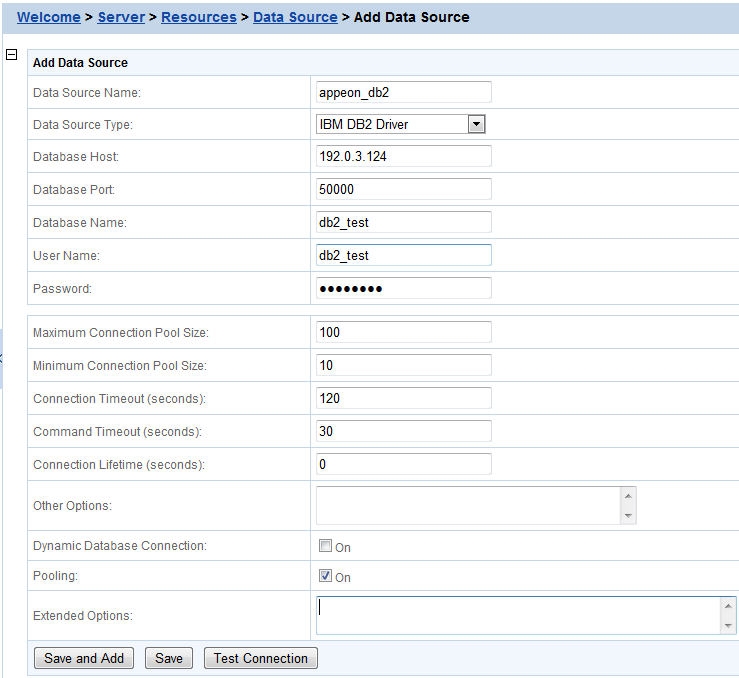 Settings for IBM DB2 native driver