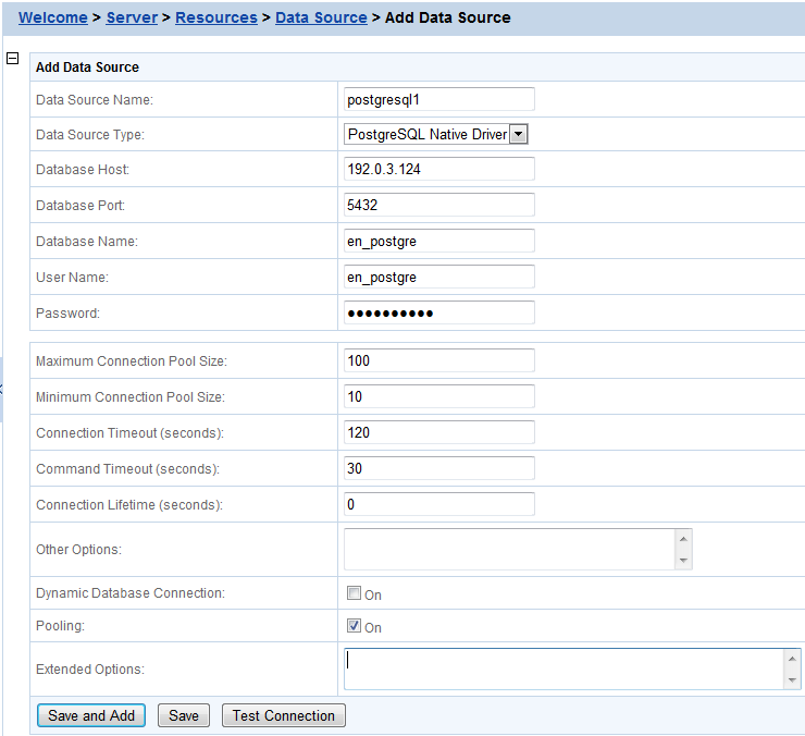 Settings for PostgreSQL native driver