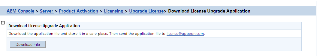 Download license upgrade request