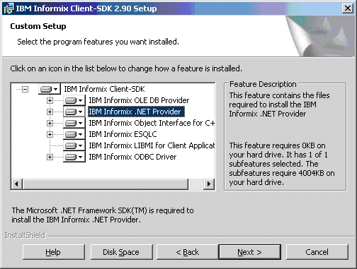 Select "IBM Informix .NET Provider"