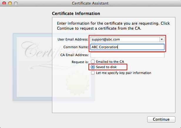 Certificate information