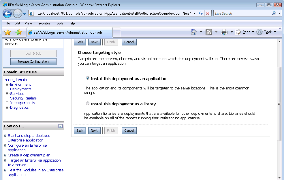 BEA WebLogic Server Administration Console