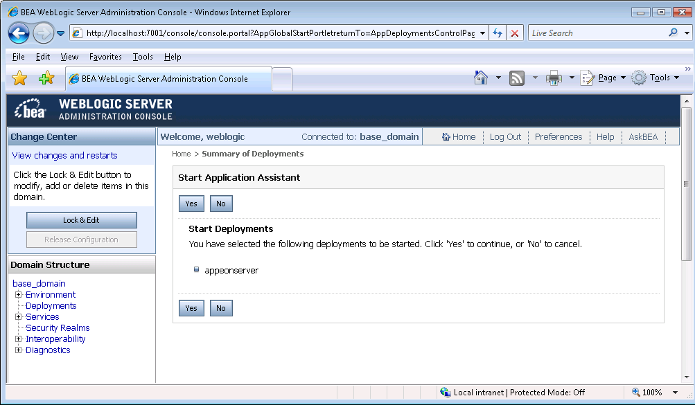 BEA WebLogic Server Administration Console