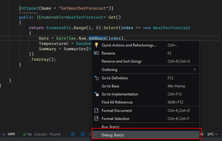 Debug Test from code