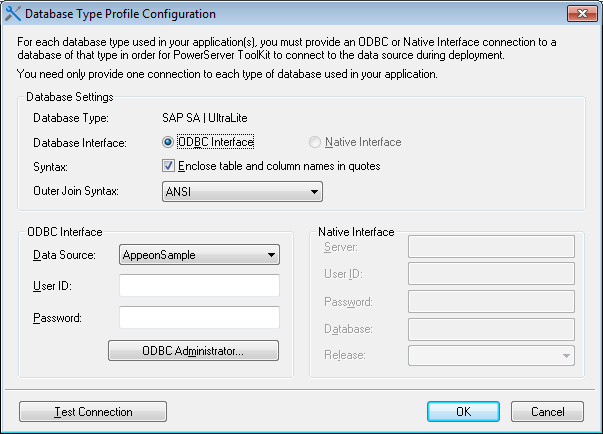 Database Type Profile Configuration