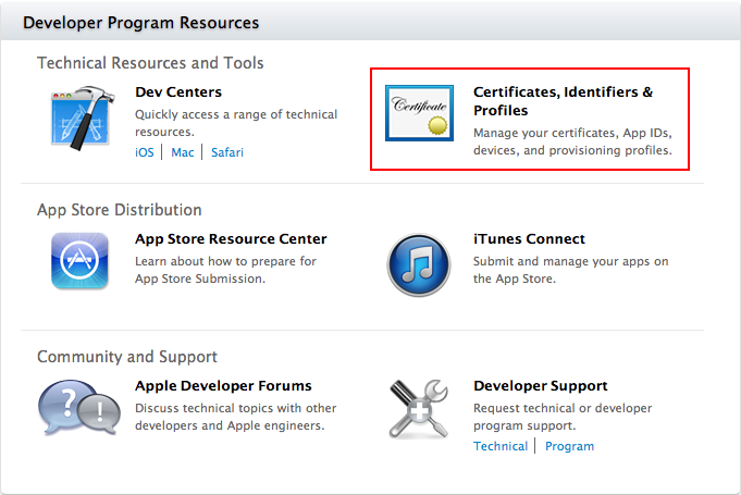 Certificates, Identifiers & Profiles