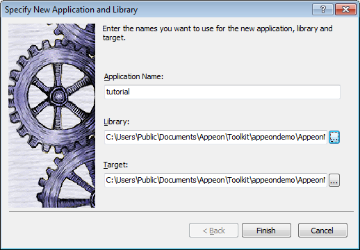 Specify the new application and library