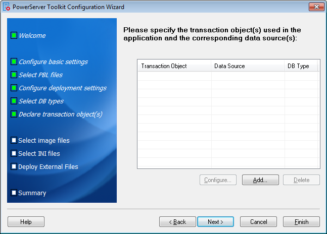 Specify transaction objects