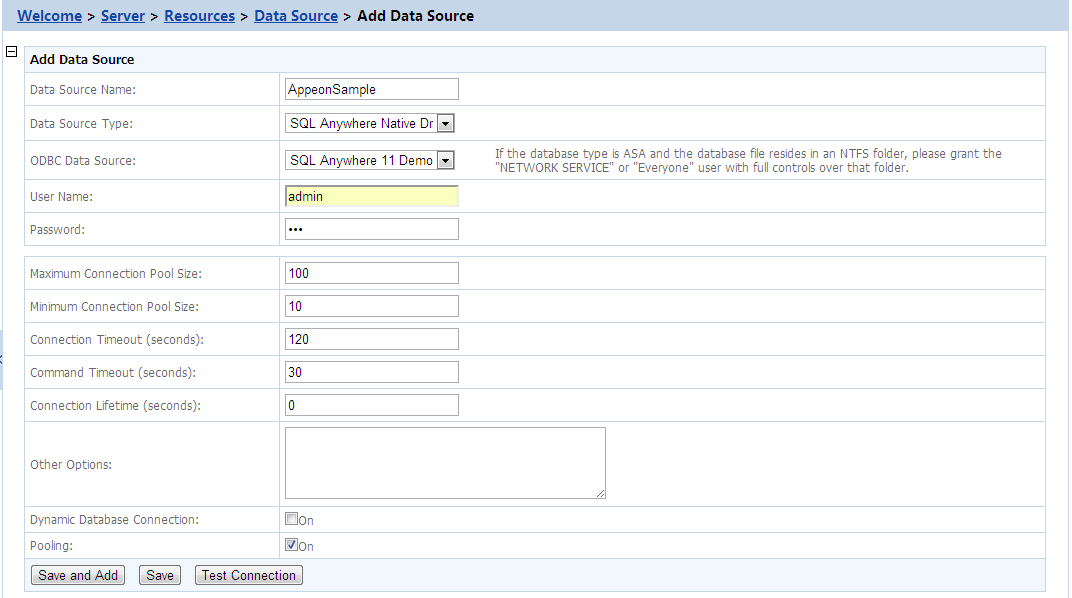 Data source settings for SQL Anywhere .NET Data Provider ...