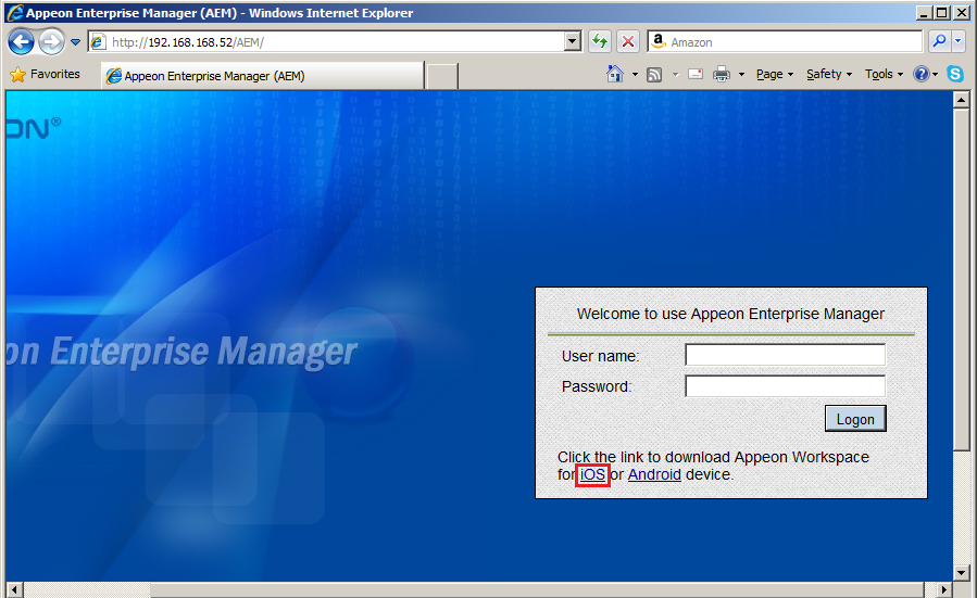 AEM login page (in 2013 R2 build 0110.00)