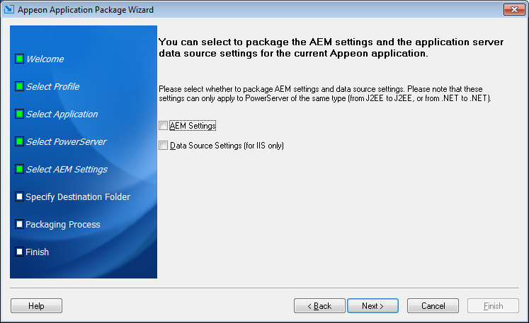 Select AEM settings and data source