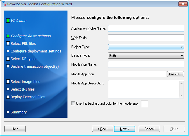 Configure basic settings of an application