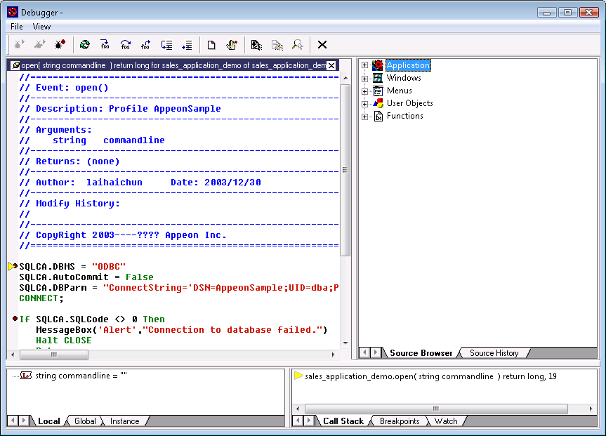 Application running in debugger mode