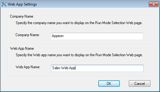 Web App Settings dialog box