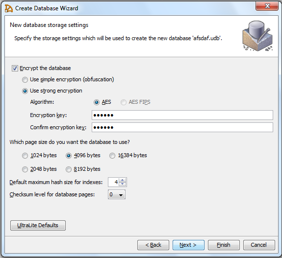 Encryption type in Sybase Central