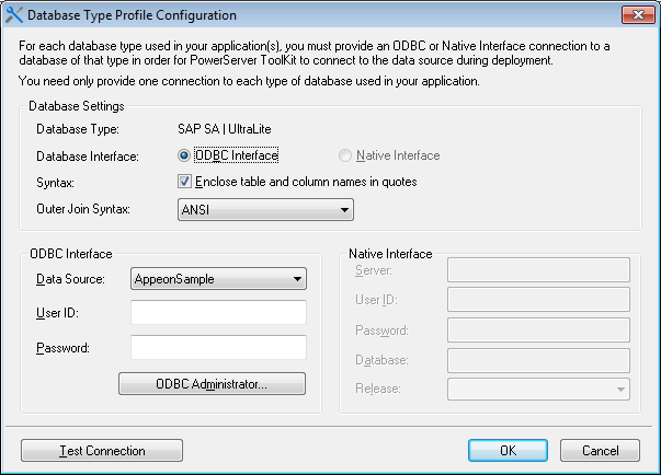 Database Type Profile Configuration