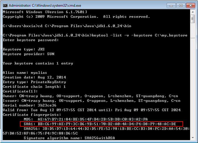 SHA1 fingerprint