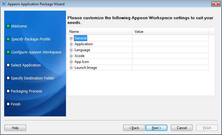 Workspace parameters for iOS