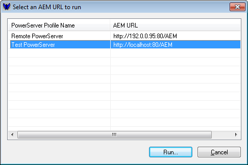 Select a AEM URL to run