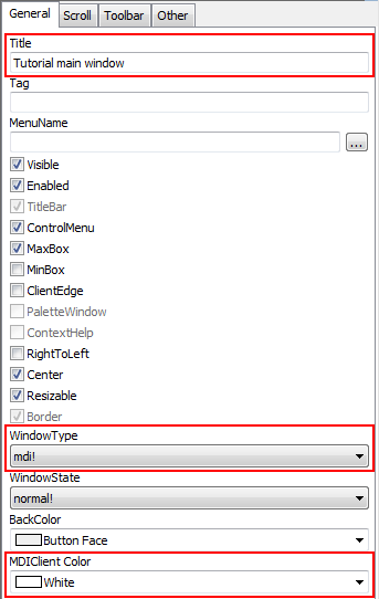 MDI frame window properties