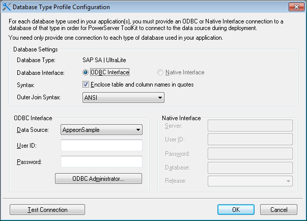 Database Type configuration