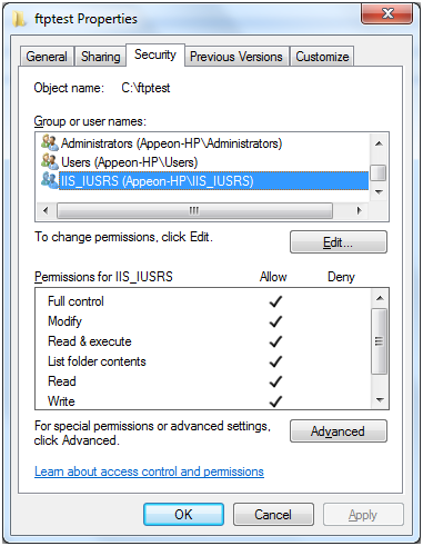 Grant Full Control (IIS7)